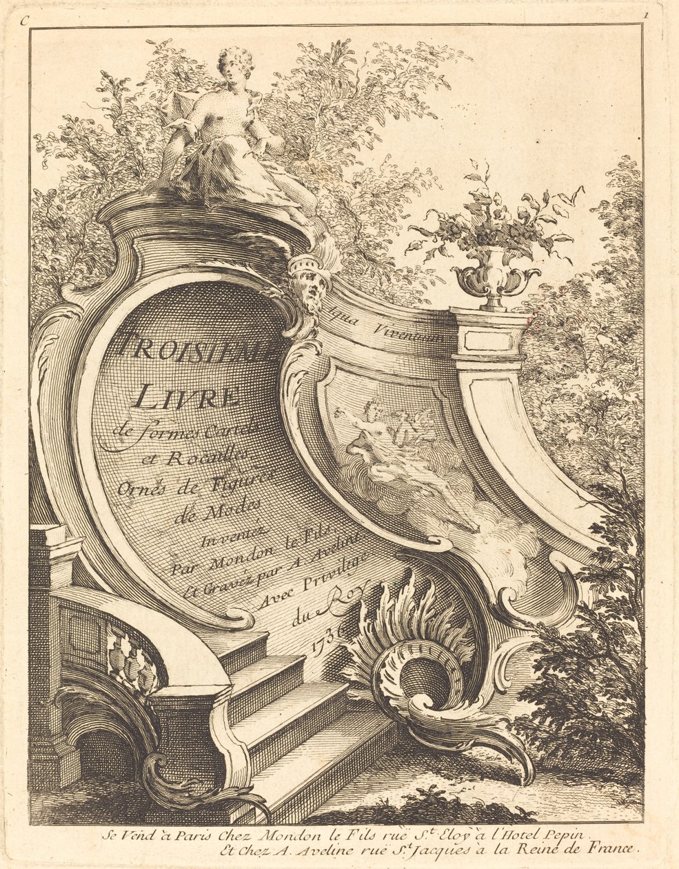 Troisième livre de formes Cartels et Rocailles, page de titre, 1736 - Antoine Aveline