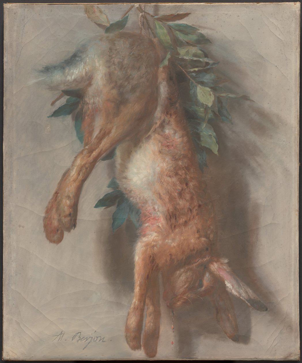 Trophée de chasse avec lièvre et feuilles de laurier - Antoine Berjon