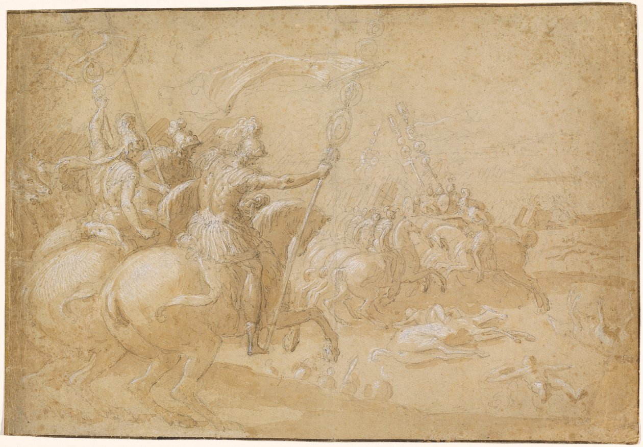 Guerriers romains antiques chevauchant au combat - Antoine Caron