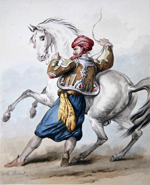 Un Persan essaie de maîtriser un cheval français - Antoine Charles Horace Vernet