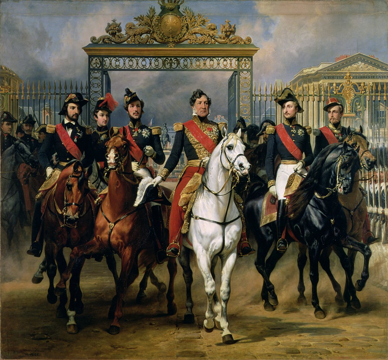 Le roi Louis-Philippe (1773-1850) de France et ses fils quittant le château de Versailles à cheval, 1846 - Antoine Charles Horace Vernet