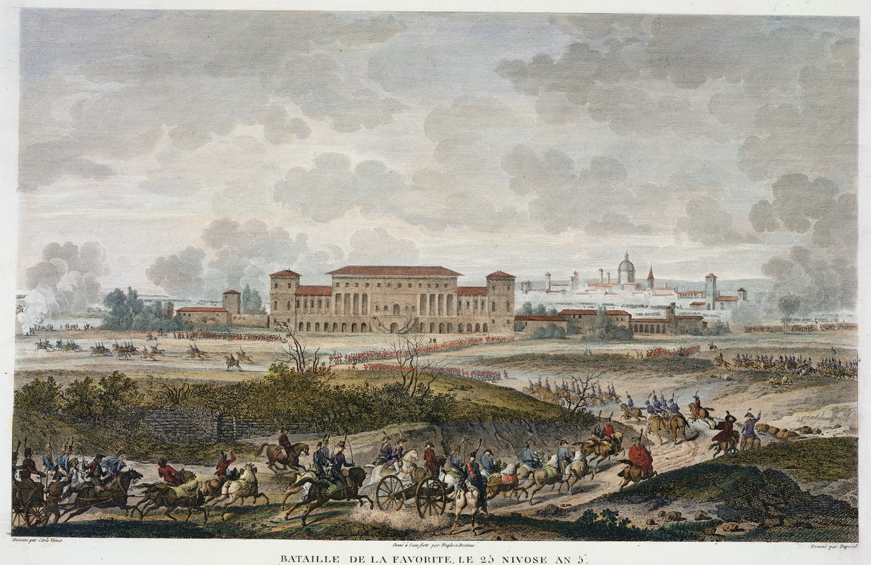 La Bataille de La Favorite, 25 Nivôse, An 5 (janvier 1797) gravée par Jean Duplessi-Bertaux (aquatinte) - Antoine Charles Horace Vernet