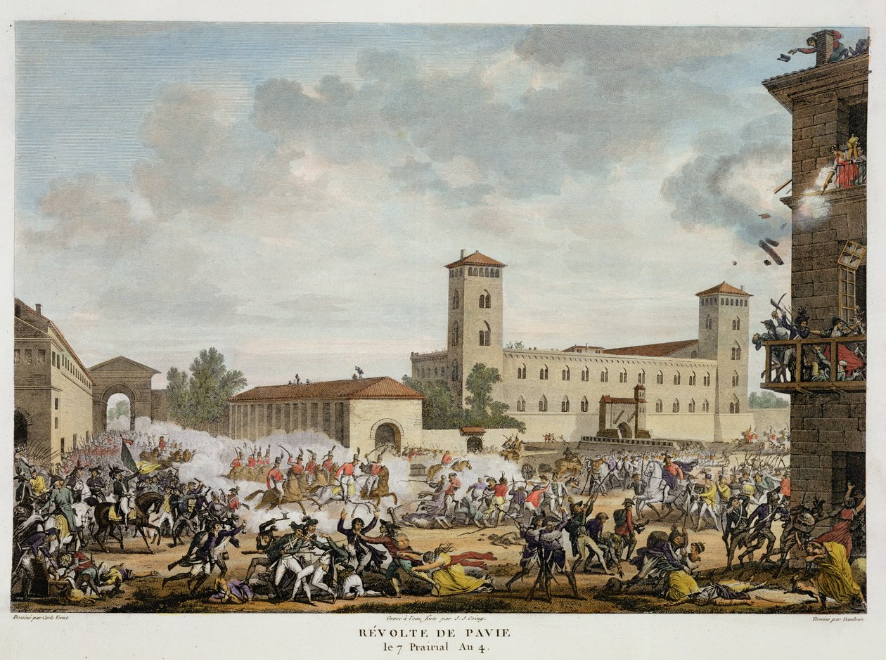 La révolte de Pavie, 7 Prairial, An 4 (mai 1796) gravée par Jacques Joseph Coiny (1761-1809) - Antoine Charles Horace Vernet
