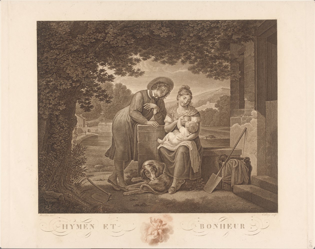 Jeune famille avec chien - Antoine Claude François Villerey