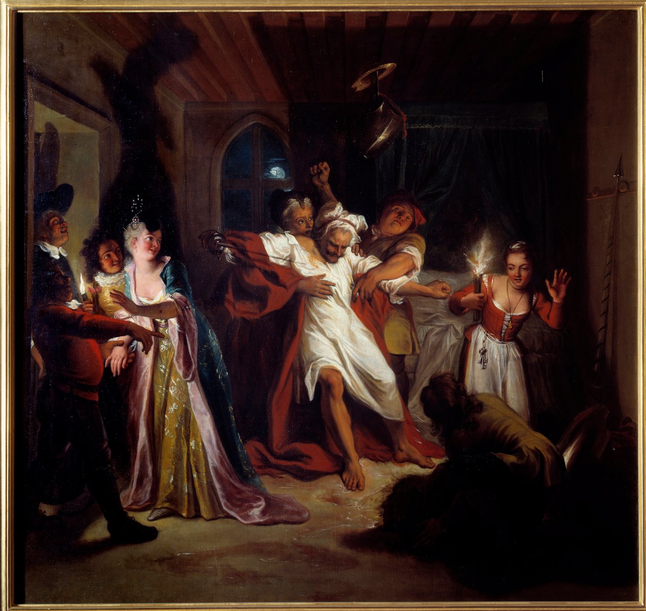 Don Quichotte endormi combat les outres. L