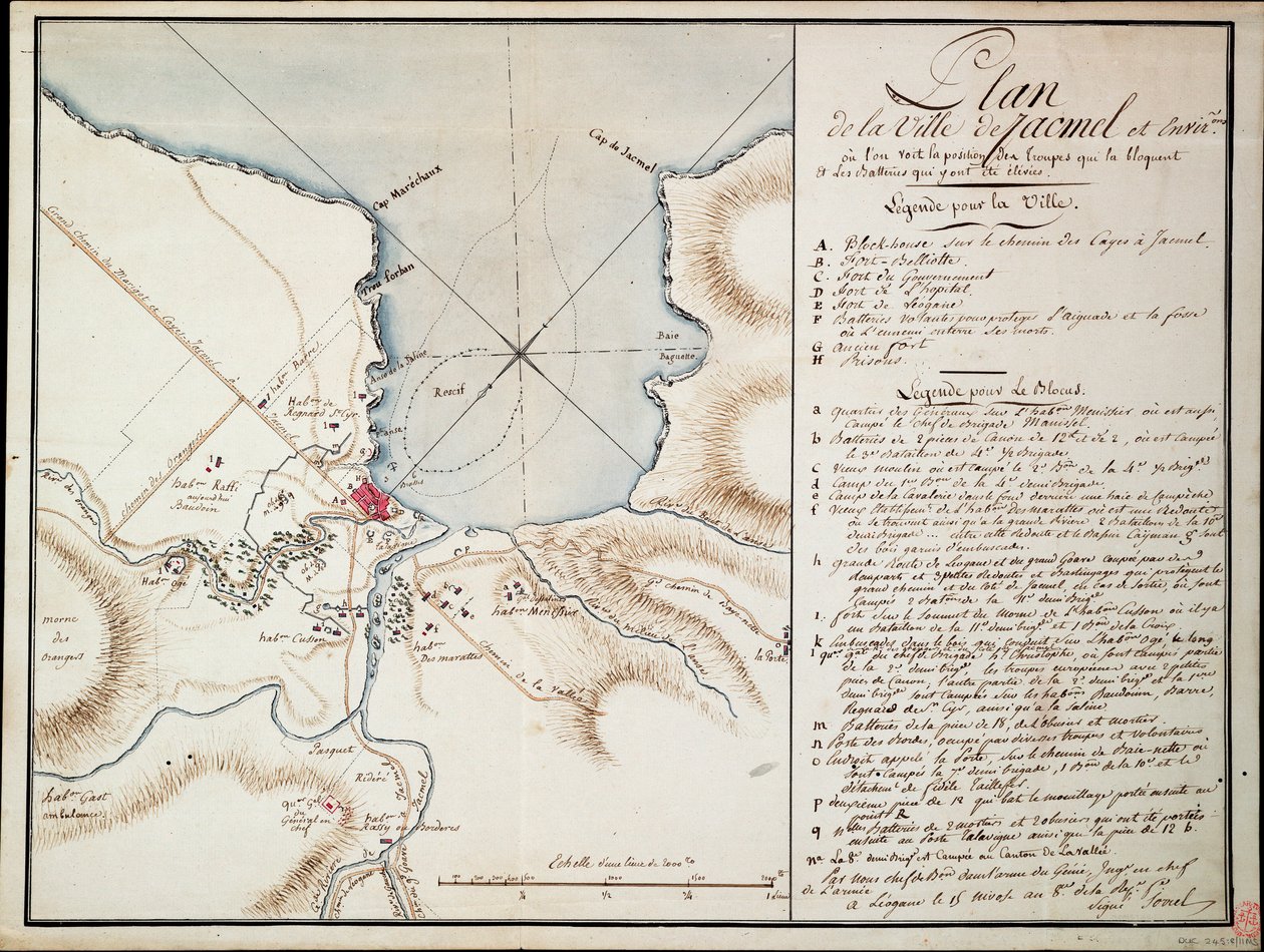 Environs de Jacmel, utilisé pour indiquer les lignes et les positions occupées pendant le blocus et les batteries établies pour construire les défenses assiégées - Antoine François Sorrel des Rivieres