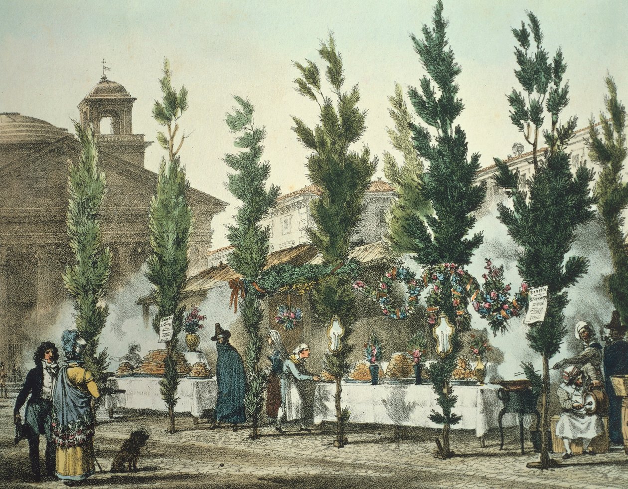 Italie, Rome, vendeurs de nourriture de rue au Panthéon - Antoine Jean Baptiste Thomas