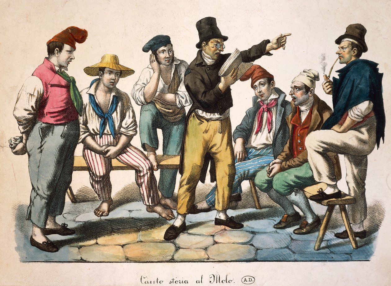 Conteur sur le quai, par Antoine-Jean-Baptiste Thomas (1791-1834), gravure - Antoine Jean Baptiste Thomas