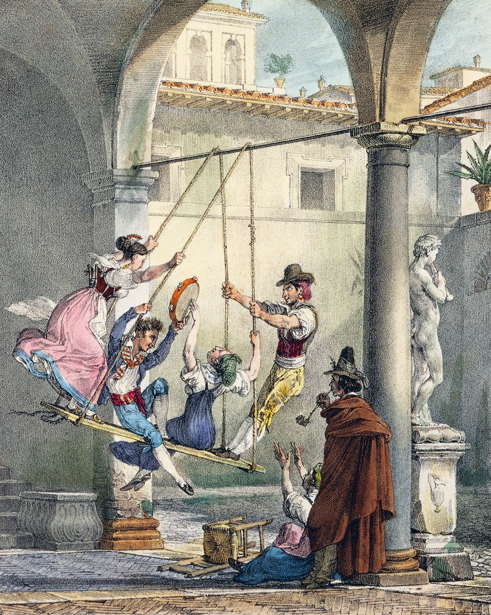 Balançoire, gravure par Antoine Jean-Baptiste Thomas (1791-1834) de Un an à Rome et dans ses environs, France - Antoine Jean Baptiste Thomas