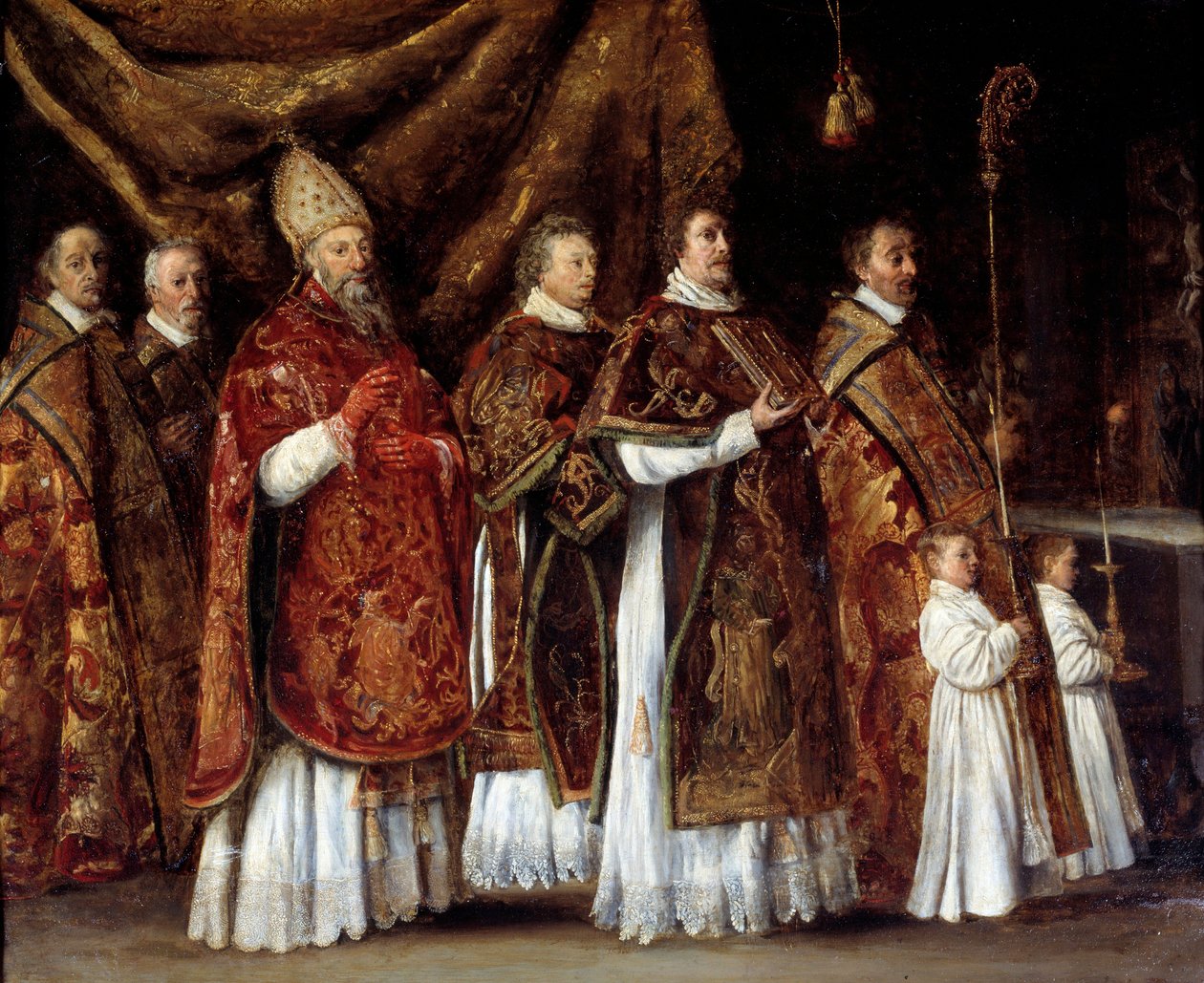 Messe pontificale ou un évêque montant à l