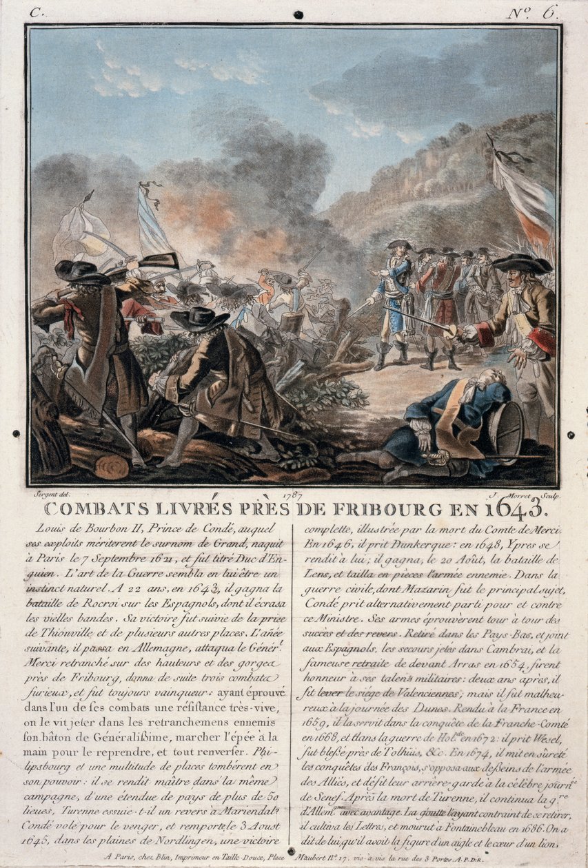 Combat près de Fribourg, 1643, gravé par Jean Baptiste Morret, 1787 - Antoine Louis Francois Sergent Marceau