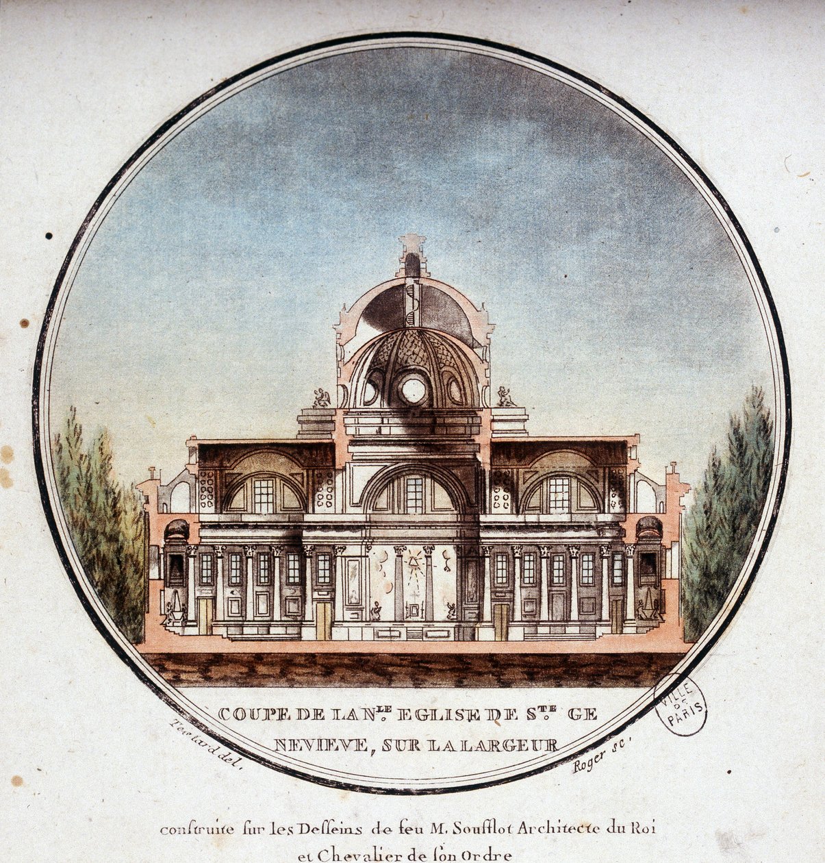 Coupe en largeur de la nouvelle Église Sainte Geneviève, construite selon les dessins de l