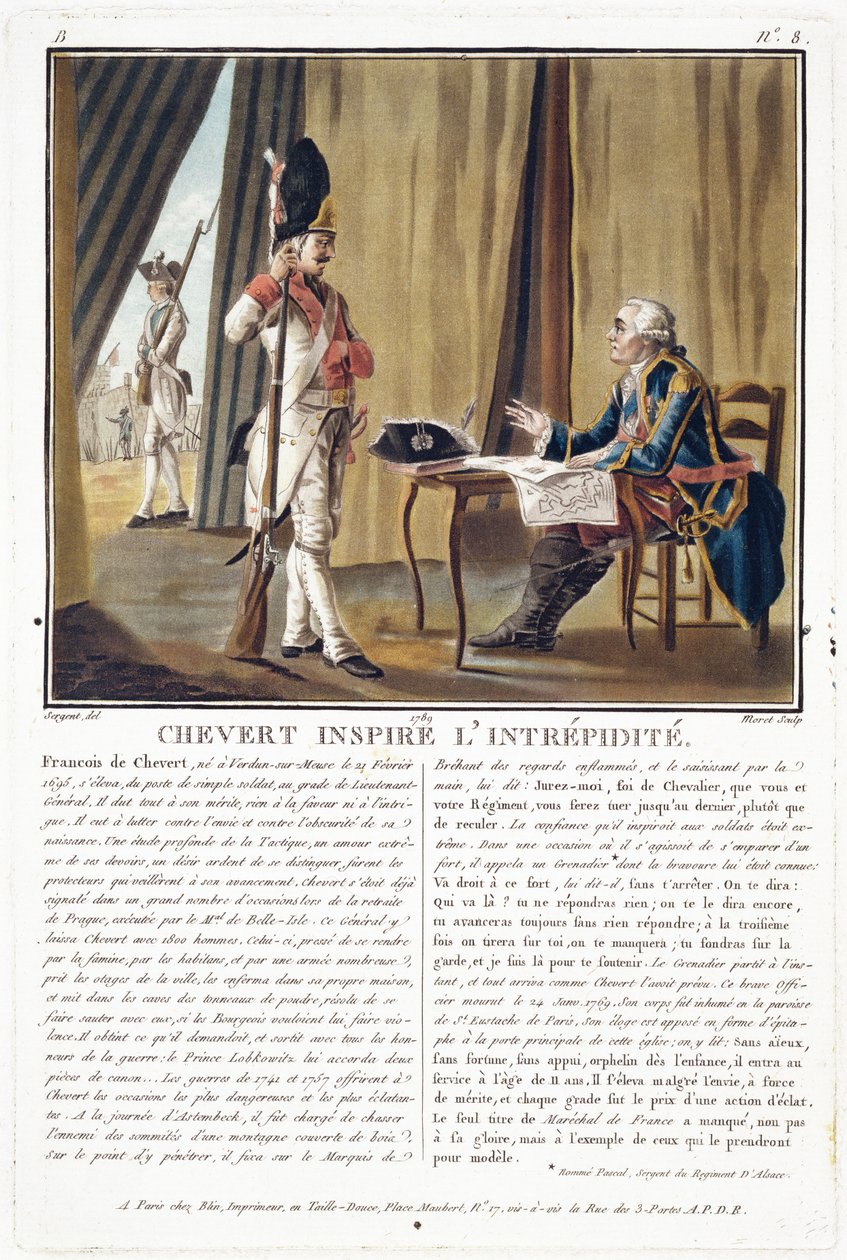 François Chevert (1695-1769) inspire le courage, gravé par Jean Baptiste Morret (fl.1790-1820), 1789 - Antoine Louis Francois Sergent Marceau