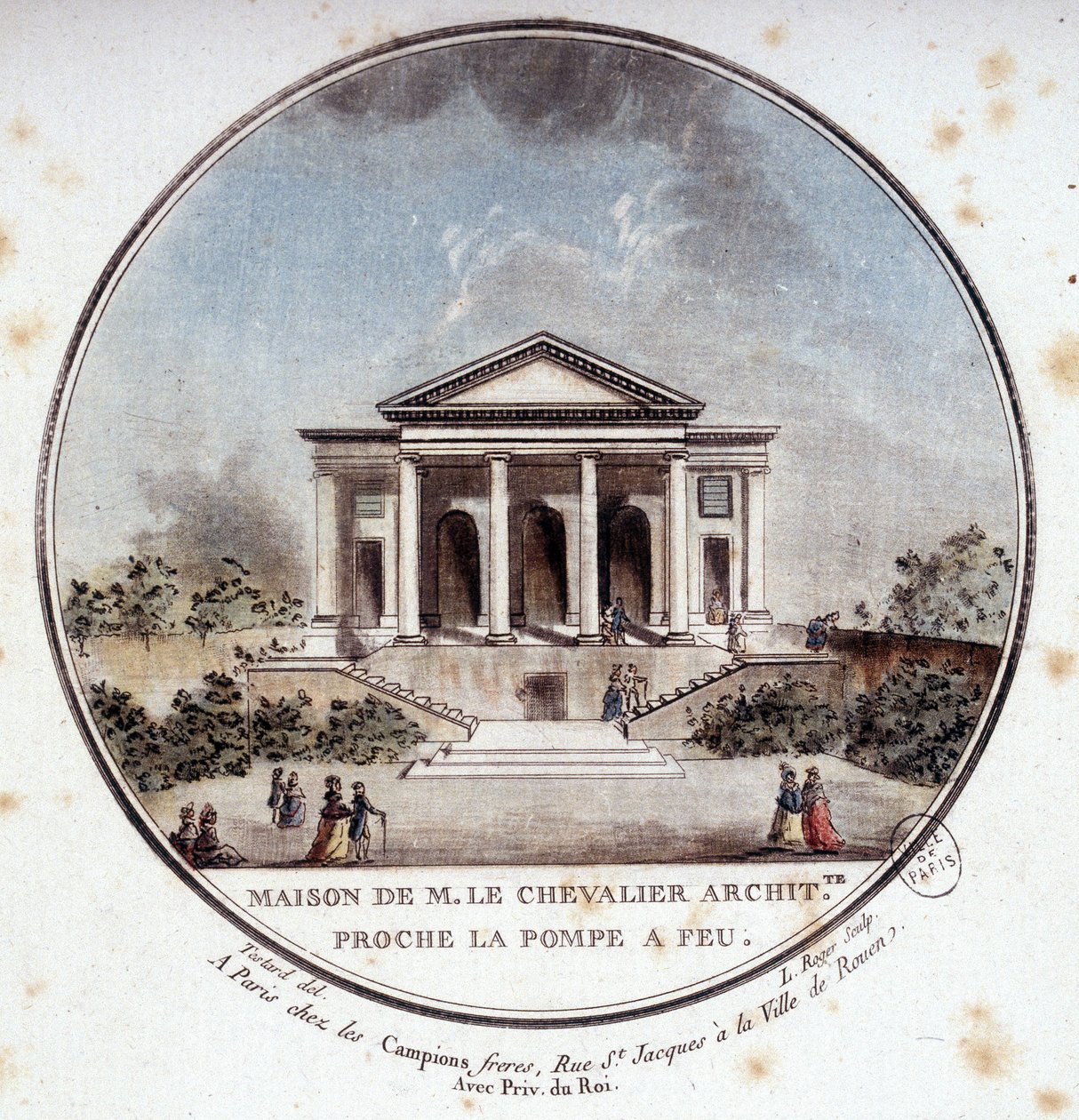 Maison de Monsieur le Chevalier, architecte, Paris. Dans vues pittoresques des principaux bâtiments de Paris par Sergeant - Antoine Louis Francois Sergent Marceau