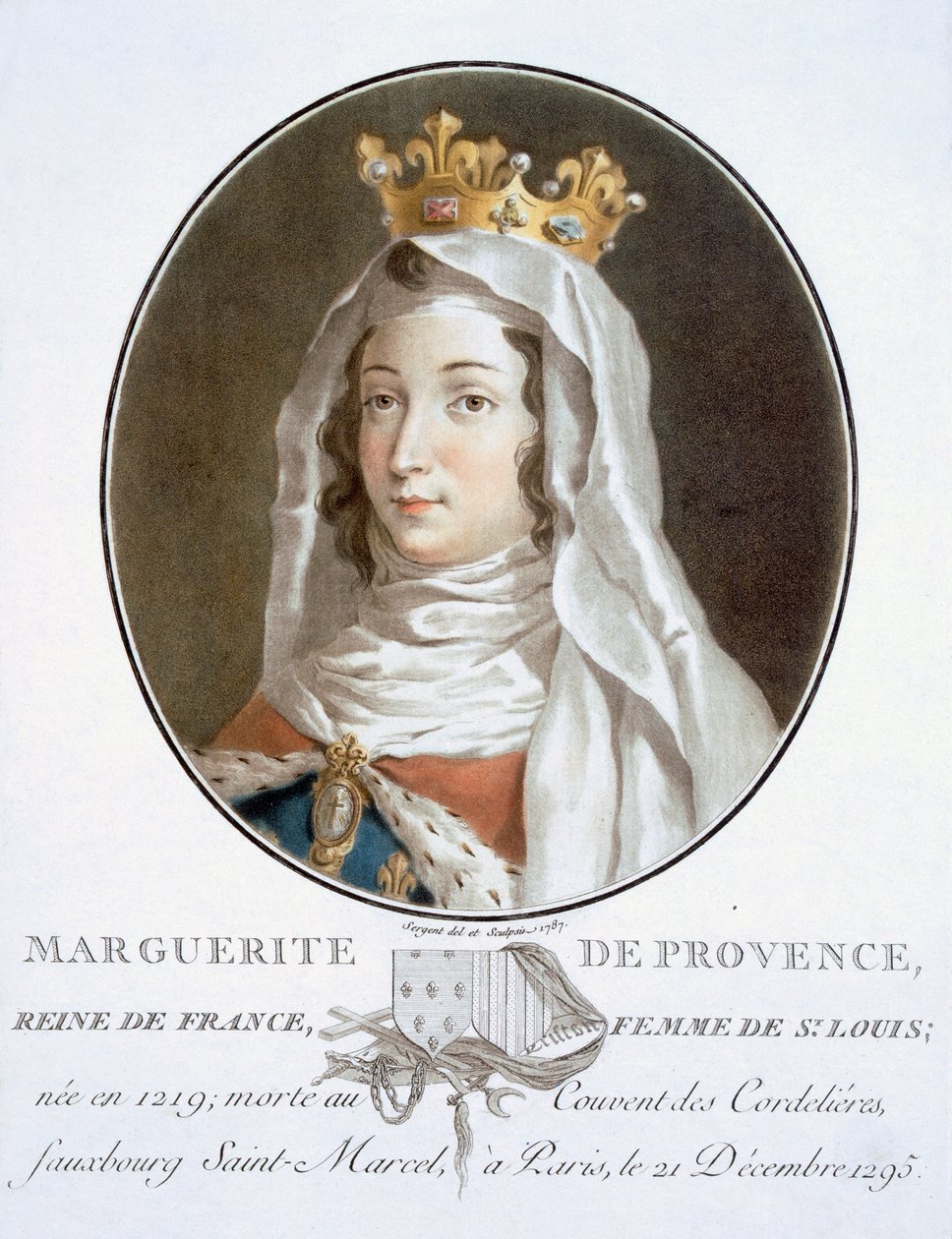 Marguerite de Provence, de Portraits des grands hommes, femmes illustres, et sujets mémorables de France, gravé et imprimé en couleurs, publié par Pierre Blin, 1786-92, Paris - Antoine Louis Francois Sergent Marceau