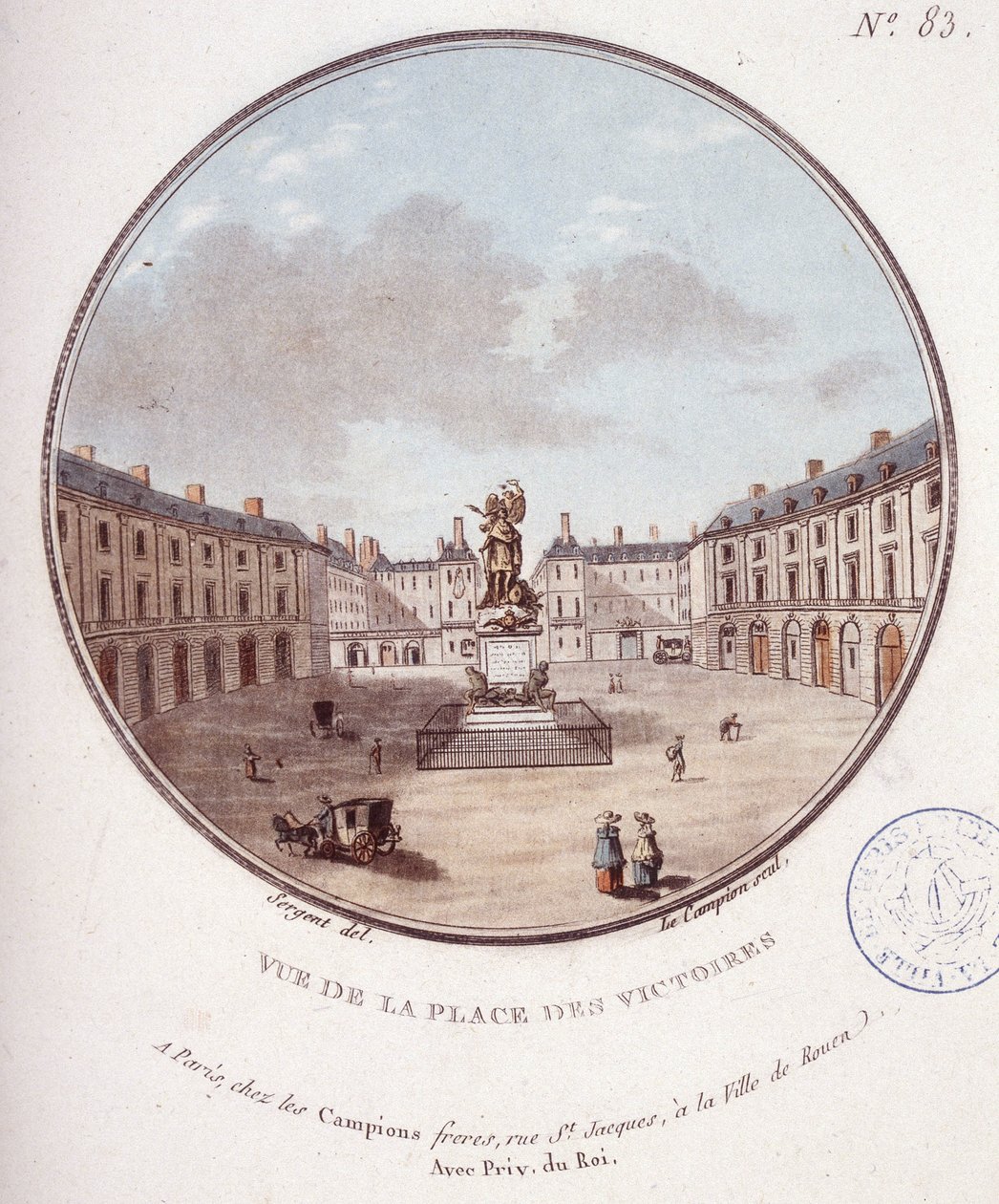 Vue de la Place des Victoires, Paris. Dans vues pittoresques des principaux bâtiments de Paris par Sergeant - Antoine Louis Francois Sergent Marceau