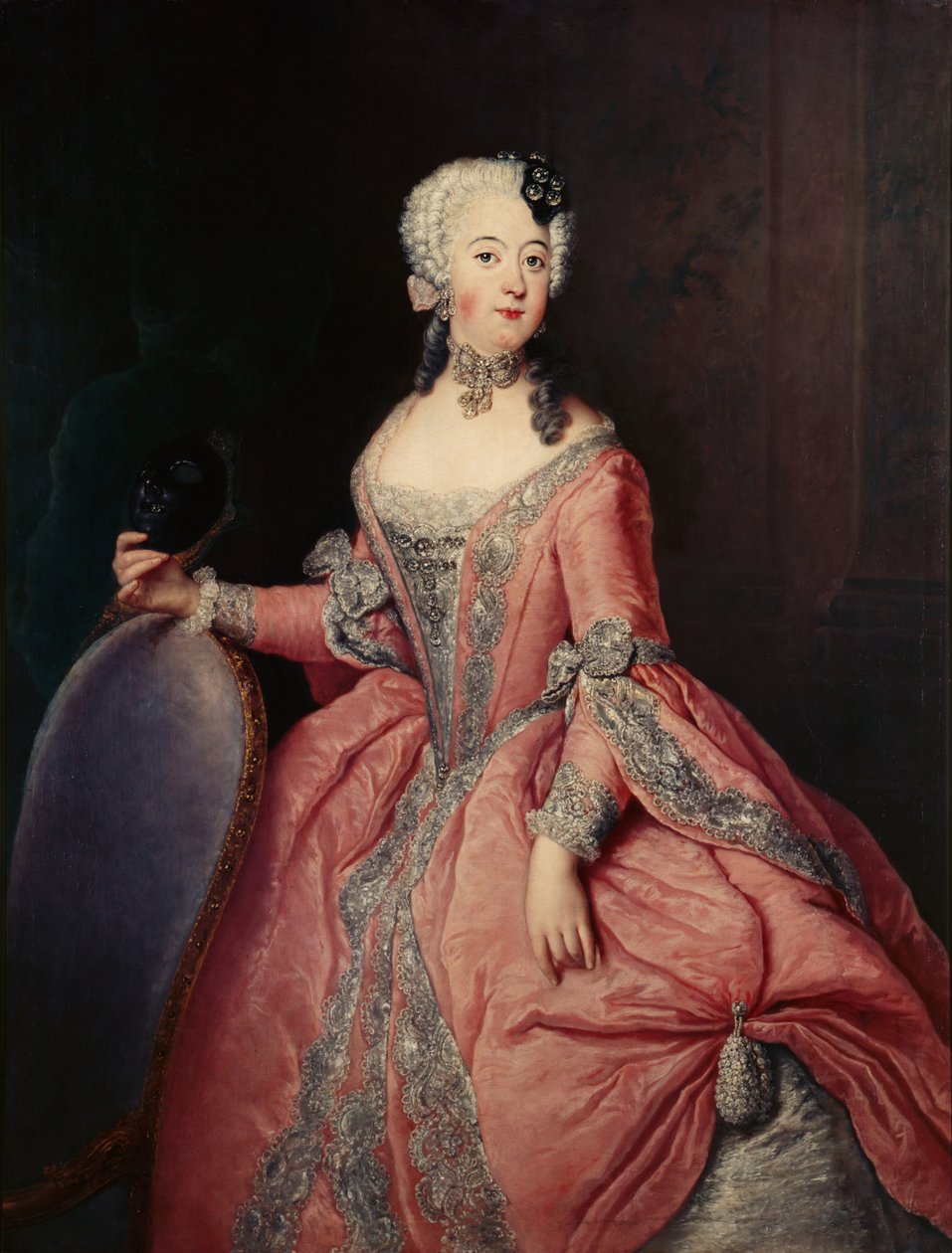 Portrait de Luise Ulrike Prinzessin von Preußen (1720-1782) avec un masque à la main - Antoine Pesne