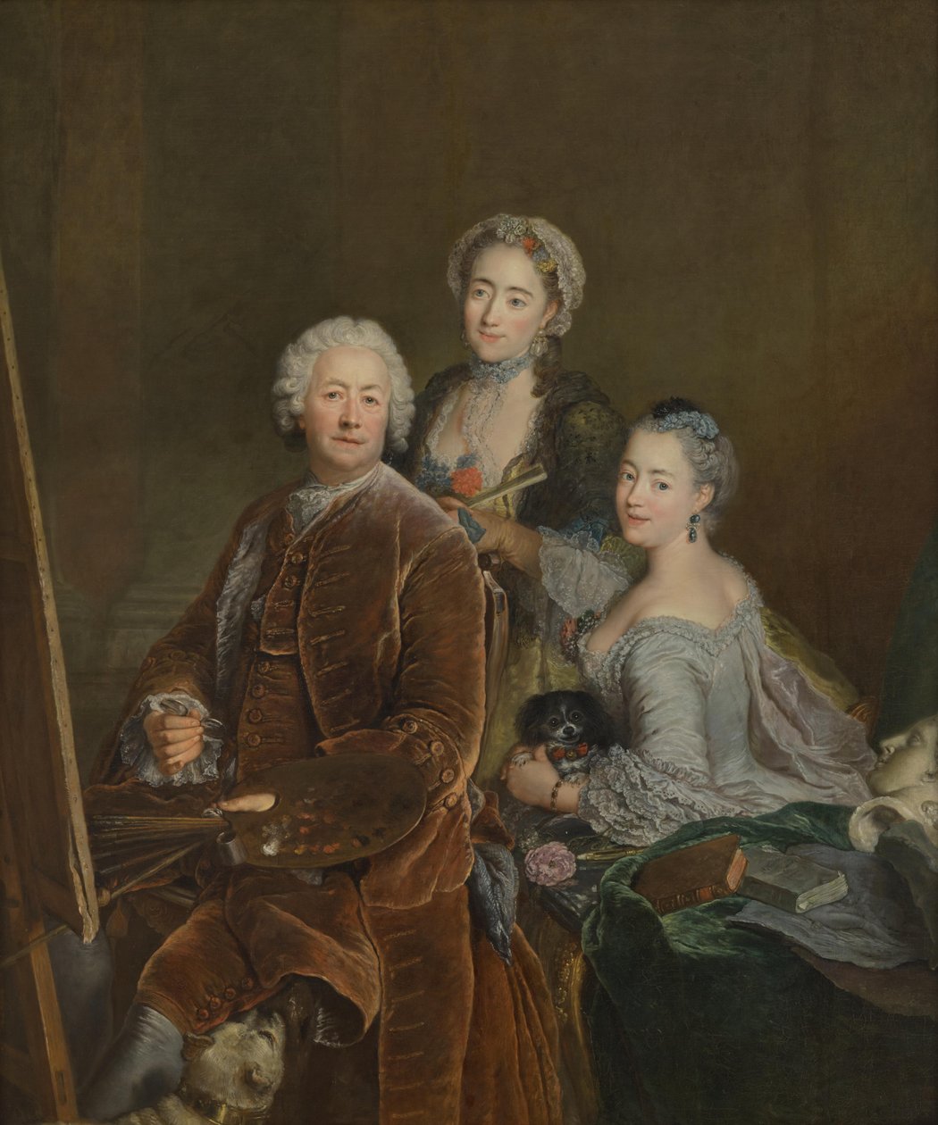 Autoportrait devant le chevalet avec ses filles Henriette Joyard et Marie de Rège - Antoine Pesne