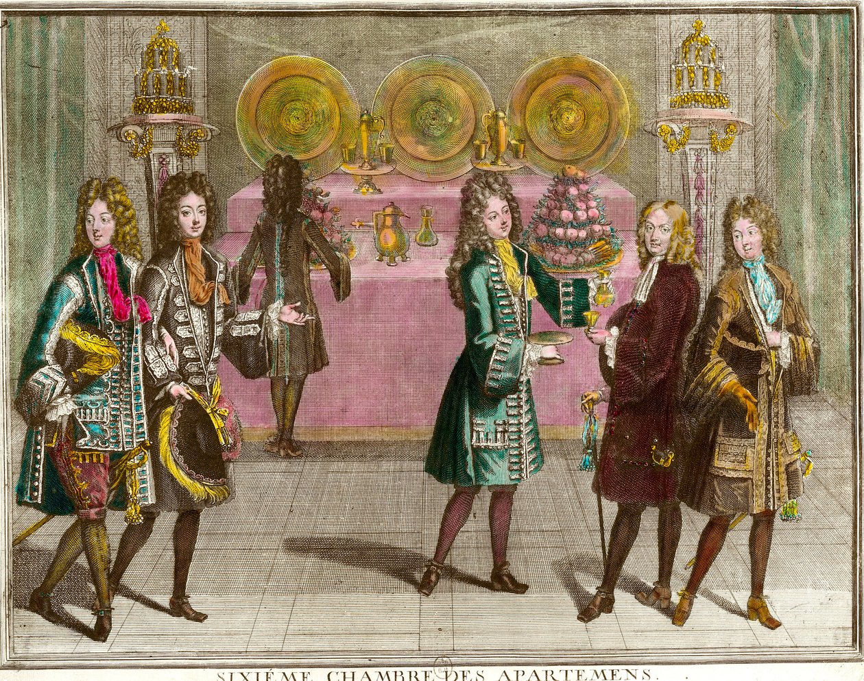 Buffet pour collations dans la sixième chambre des appartements de la famille de Louis XIV (1638-1715) lors des soirées d
