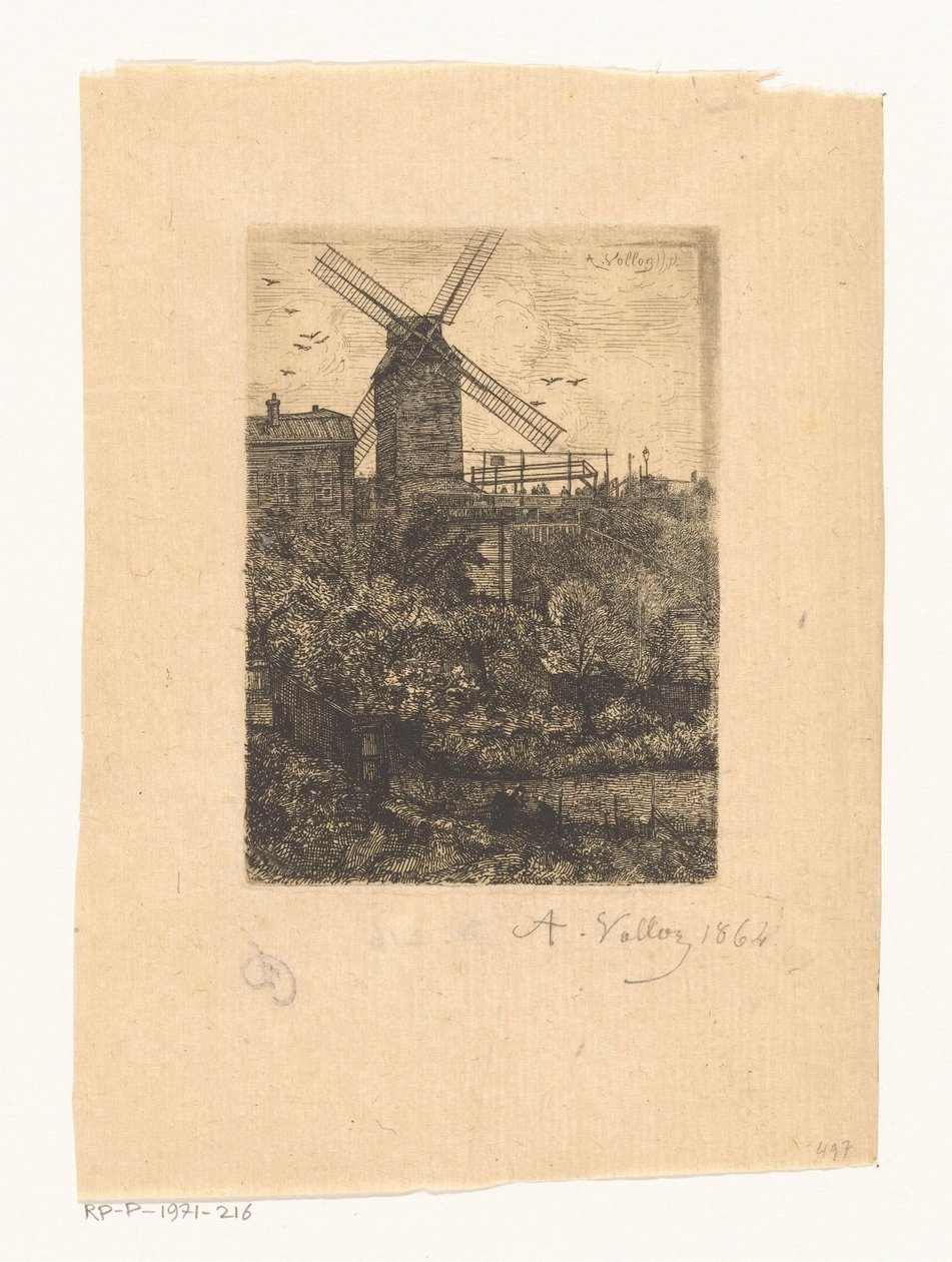 Vue sur le Moulin de la Galette à Montmartre - Antoine Vollon (signed by artist)