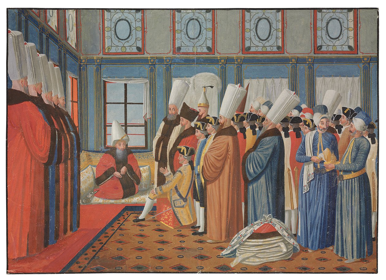 La présentation du comte de Vergennes, ambassadeur de Louis XV, à Reis Effendi, grand vizir du sultan ottoman Uthman III le 31 mai 1755 - Antoine de Favray