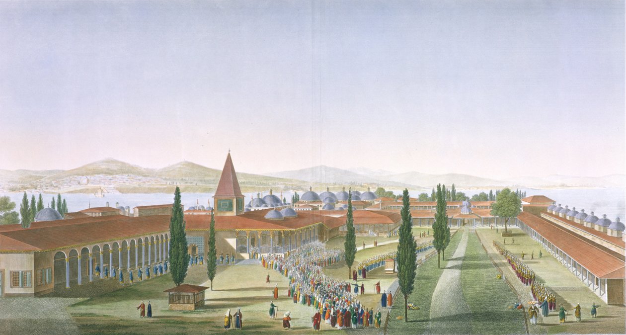 Vue de la Cour Intérieure du Sérail, Palais de Topkapi, Constantinople, gravé par Schroeder et Desmaisons, 1815 - Anton Ignaz Melling