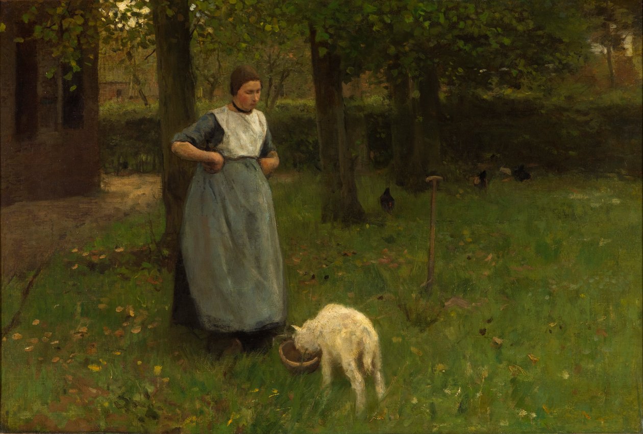 Femme de Laren avec agneau - Anton Mauve