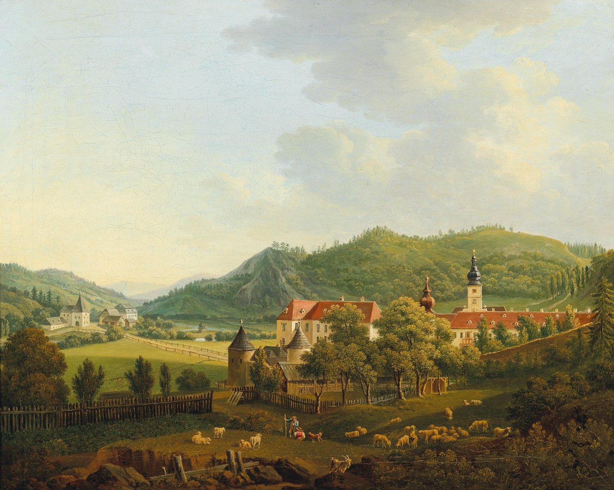 Paysage ouvert avec monastère - Anton Schiffer