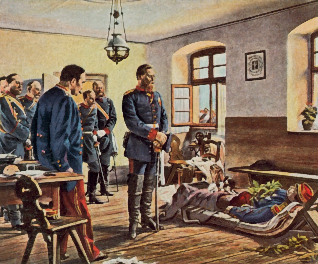 Le prince héritier Friedrich Wilhelm au corps du général Douay, 4 août 1870 (lithographie couleur agrandie) - Anton Alexander von (after) Werner