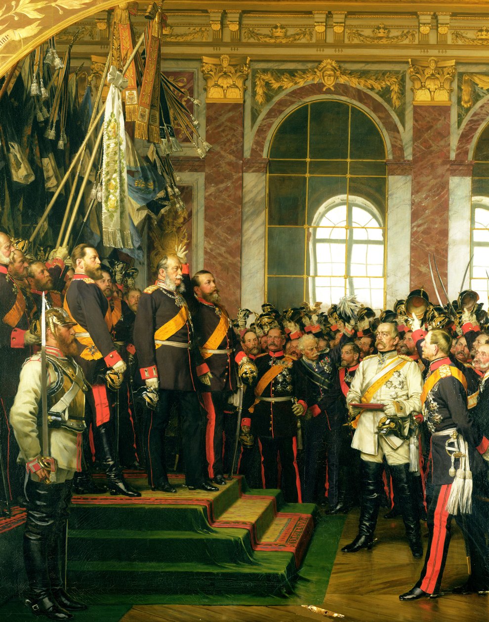 La proclamation de Guillaume comme Kaiser du nouvel Empire allemand, dans la galerie des Glaces à Versailles le 18 janvier 1871, peint en 1885 - Anton Alexander von Werner