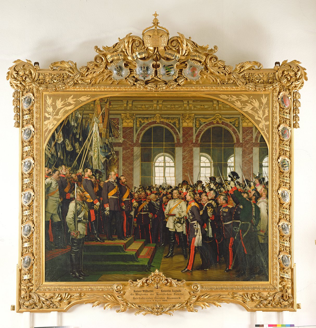 La proclamation de Guillaume comme Kaiser du nouvel Empire allemand, dans la galerie des Glaces à Versailles le 18 janvier 1871, peint en 1885 - Anton Alexander von Werner
