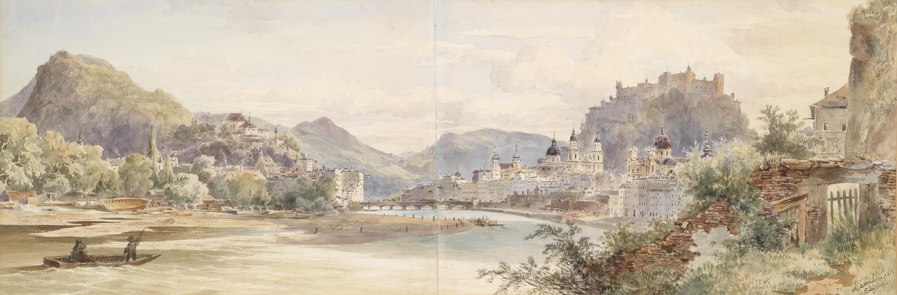 French : Panorama de la ville de Salzbourg avec la forteresse Hohensalzburg - Anton Altmann
