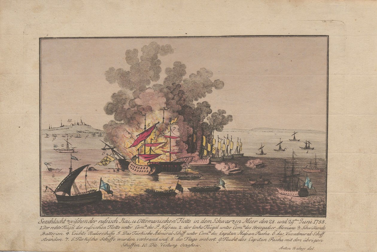 Bataille navale entre la flotte russe et ottomane en mer Noire les 28 et 29 juin 1788 - Anton Balzer