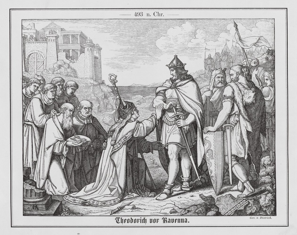 Théodoric le Grand devant Ravenne, 493 (gravure) - Anton Dietrich