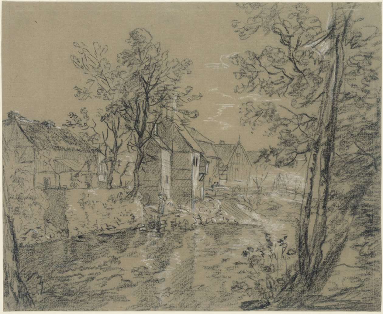 Maisons au bord de la rivière (maisons sur la Weißeritz dans la vallée de Plauen près de Dresde) - Anton Graff
