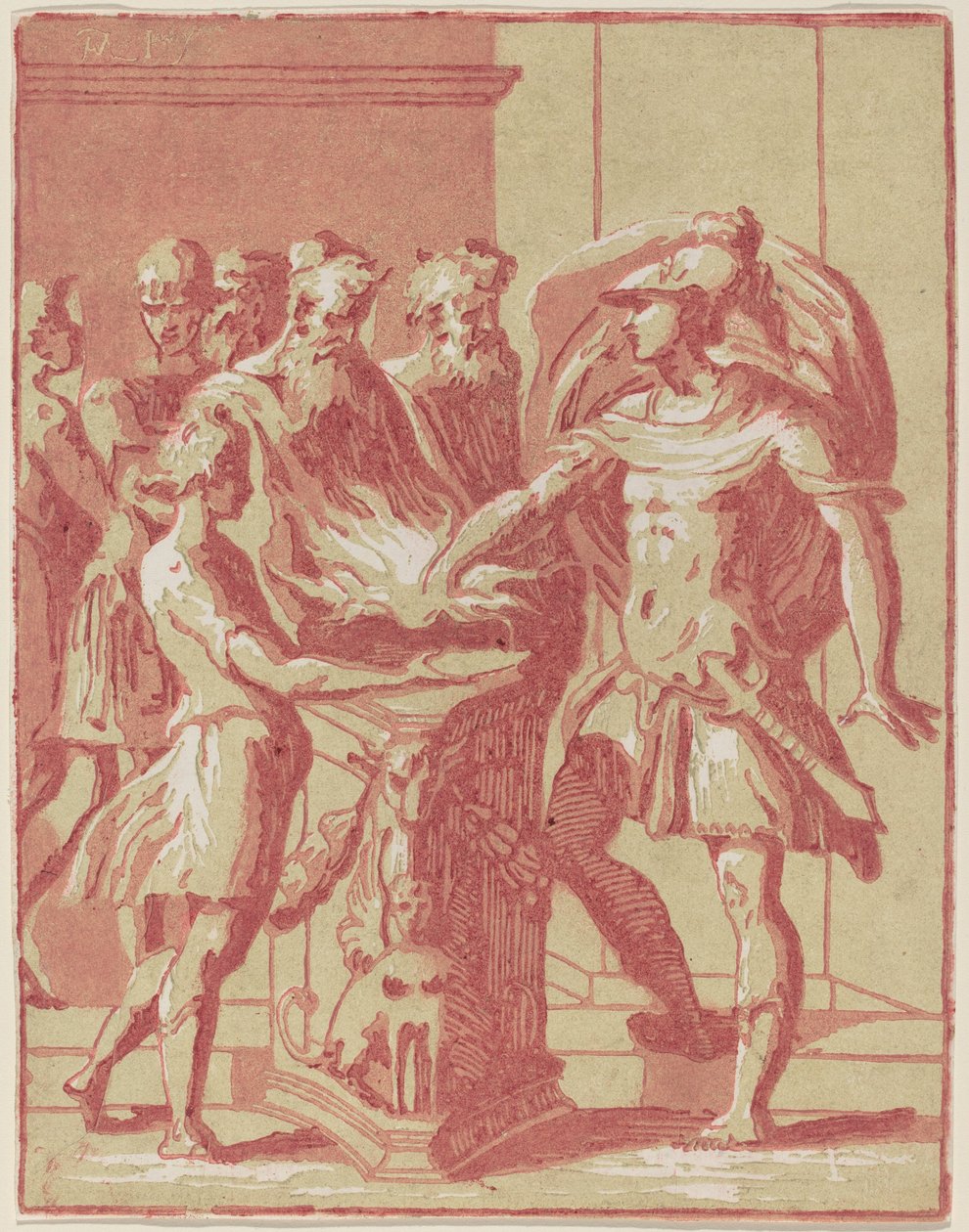 Mucius Scaevola mettant sa main dans le feu - Anton Maria Zanetti I after Parmigianino