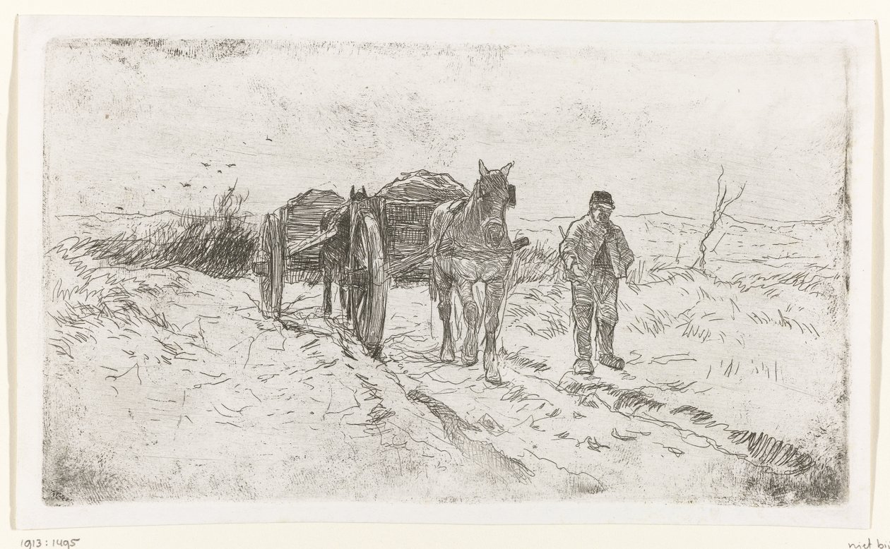 Paysans à côté de deux charrettes tirées par des chevaux - Anton Mauve