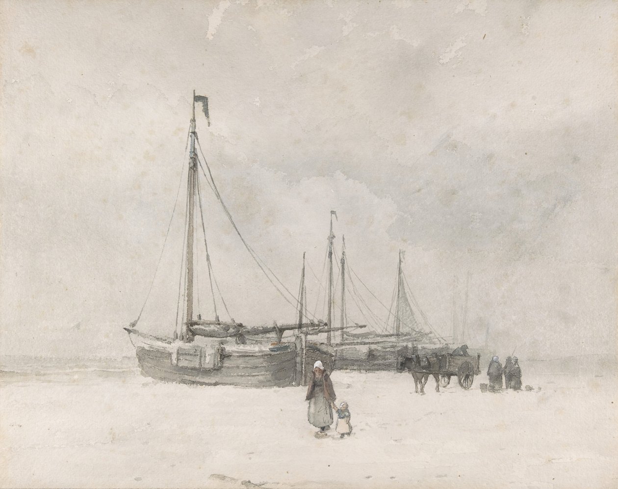 Bateaux de pêche sur la plage en hiver - Anton Mauve