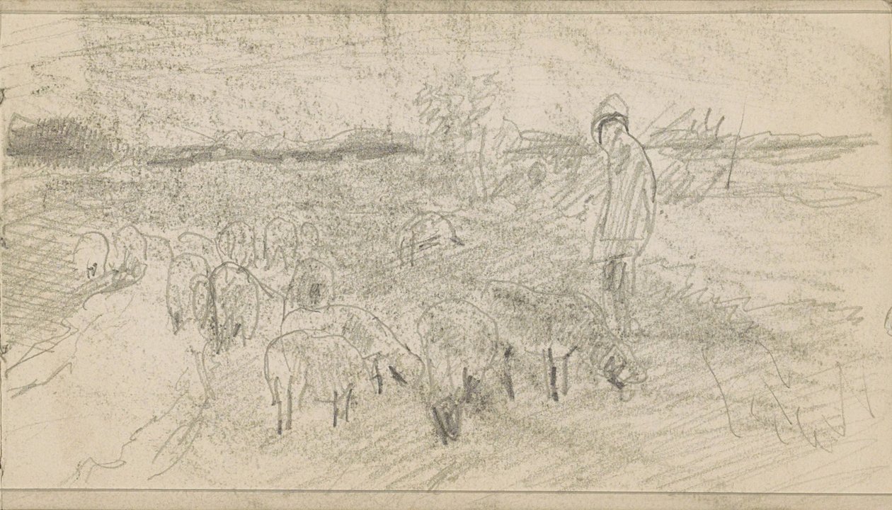 Un berger avec un troupeau de moutons dans un paysage - Anton Mauve