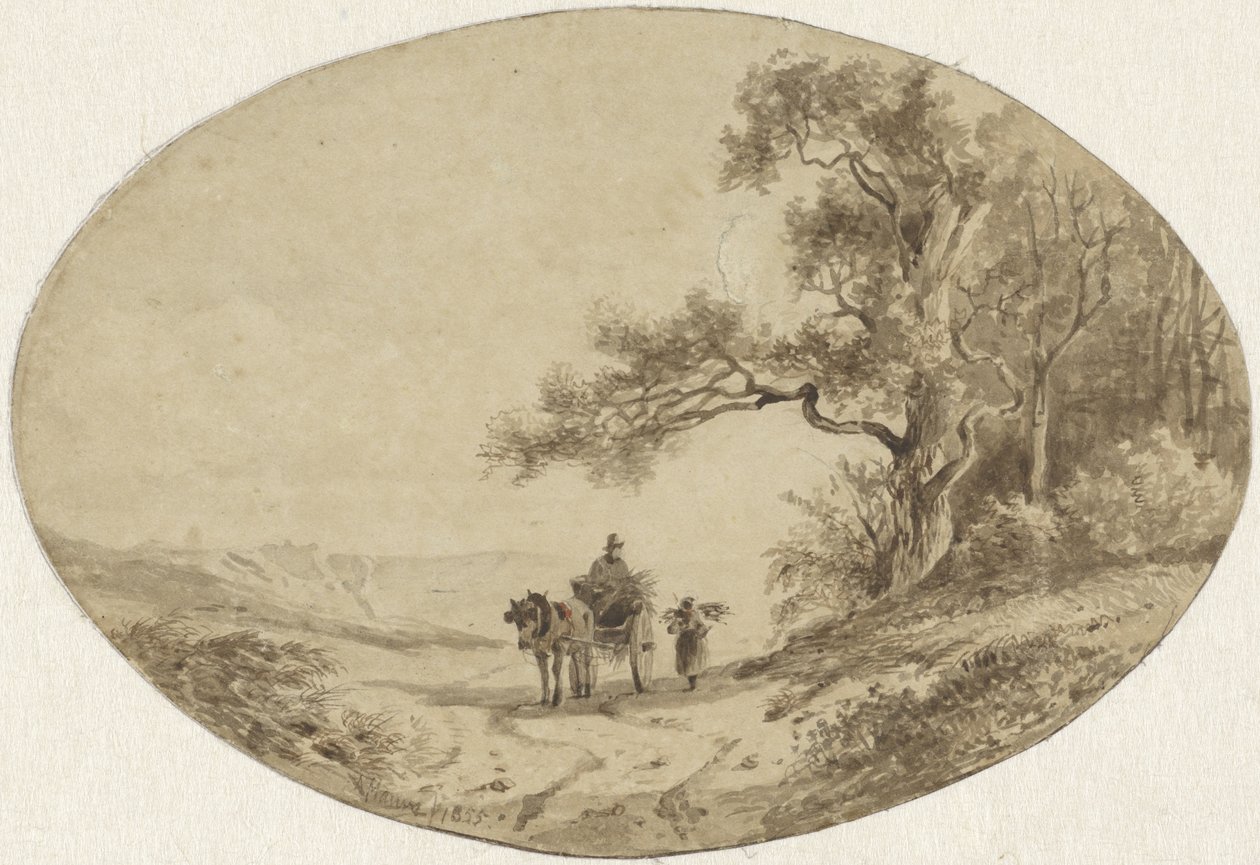Ramasseur de bois avec cheval et chariot en route - Anton Mauve