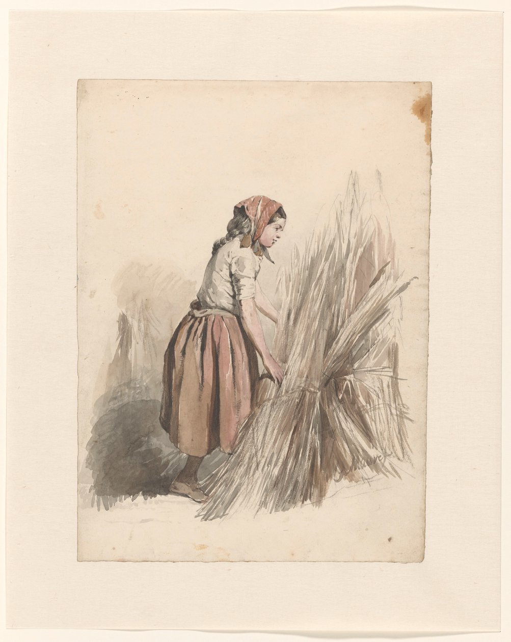Jeune fille au foulard travaillant aux champs - Anton Mauve