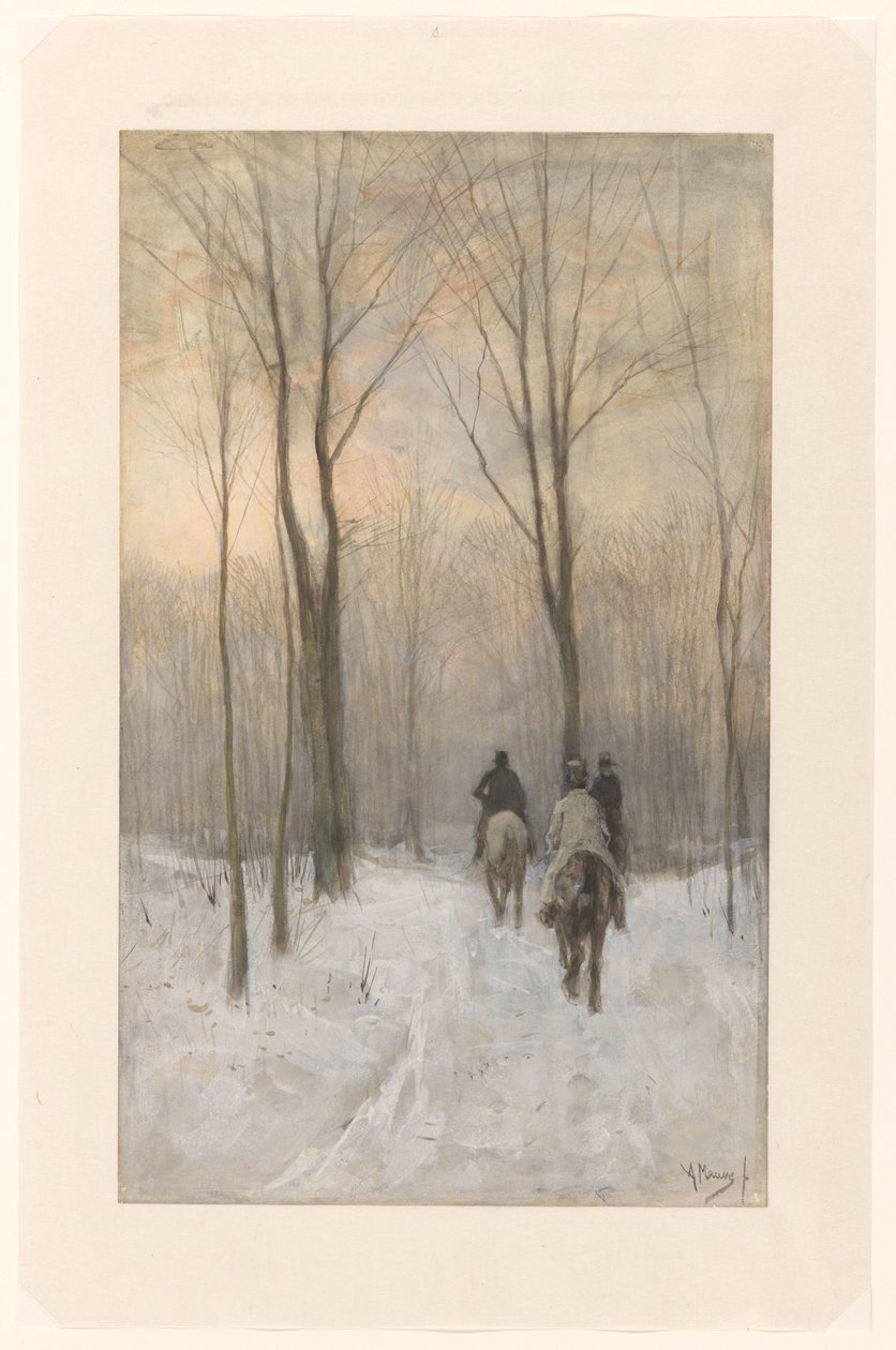 Cavaliers dans la neige dans le Haagse Bos - Anton Mauve