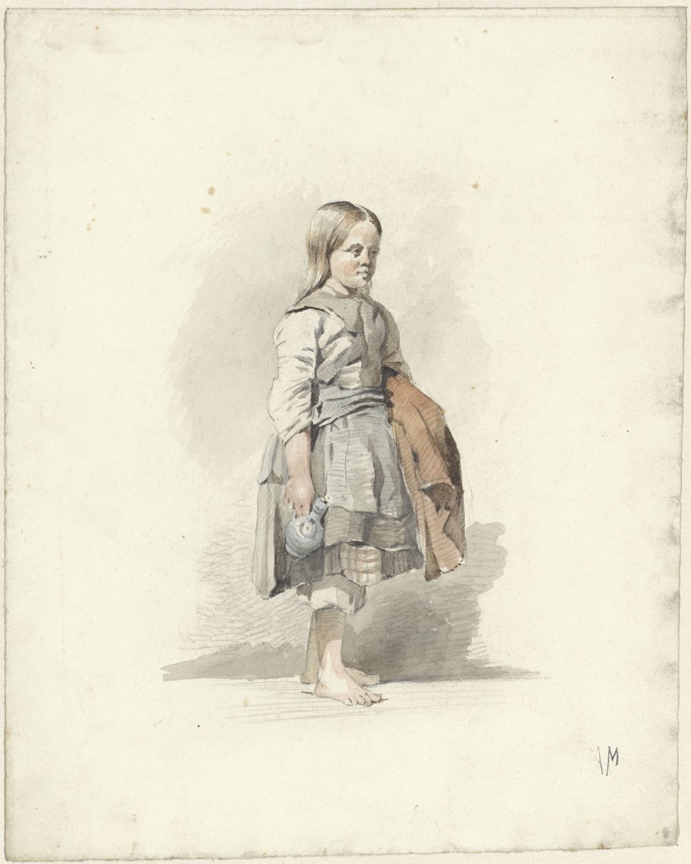 Fille debout avec cruche et manteau sous le bras - Anton Mauve