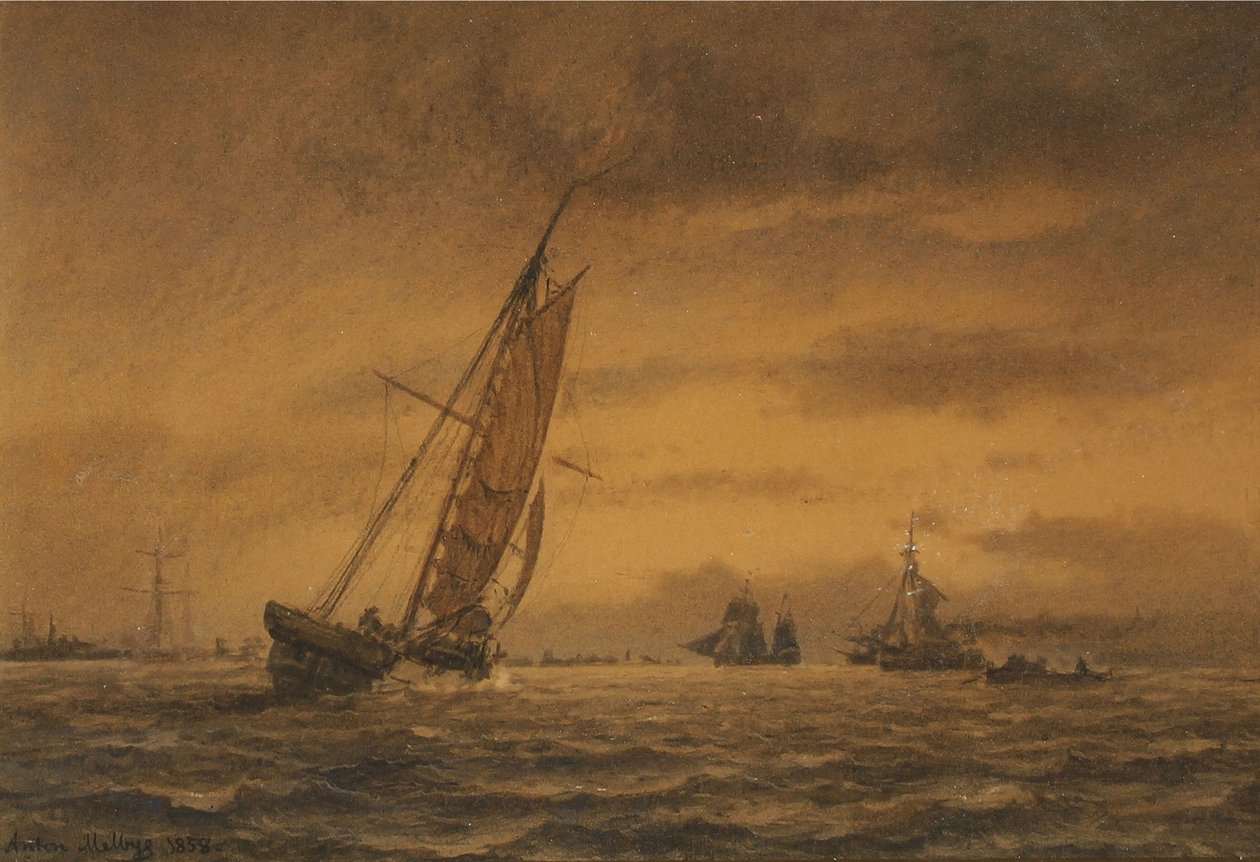 Nombreux voiliers en mer | Anton Melbye | Estampe d'art