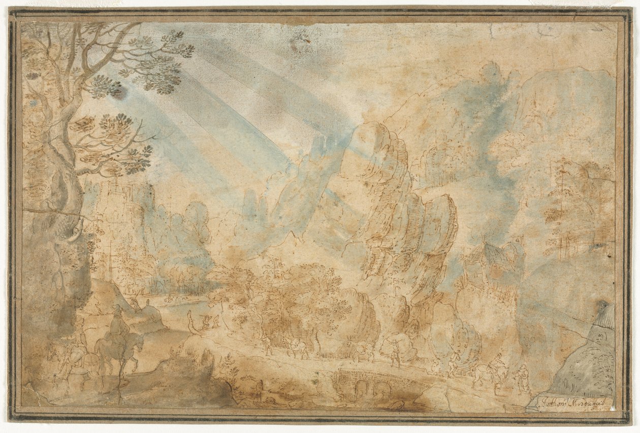 Paysage de montagne avec figures - Anton Mirou