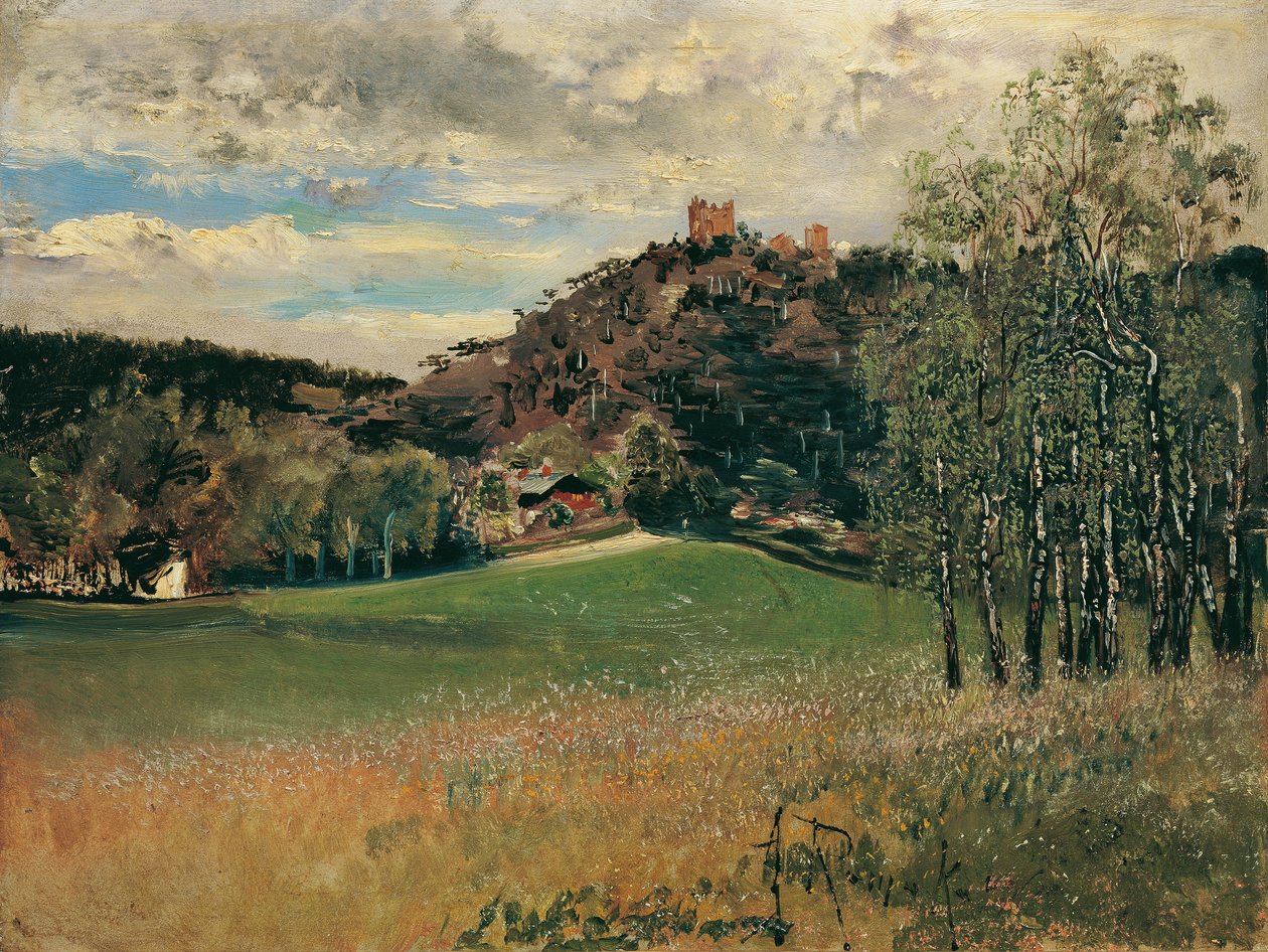 La prairie de la laiterie à Vorderbrühl avec les ruines de Mödling - Anton Romako