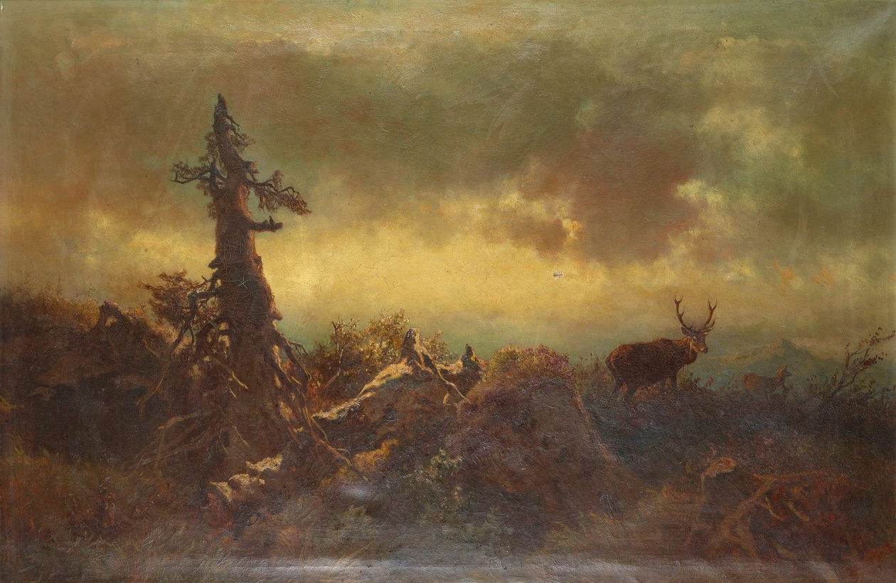 Plateau avec cerf - Anton Schrodl