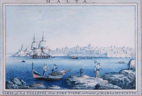 Malte : Vue de La Valette depuis le Fort Tigné, entrée de Marsamuscetto - Anton the Younger (circle) Schranz