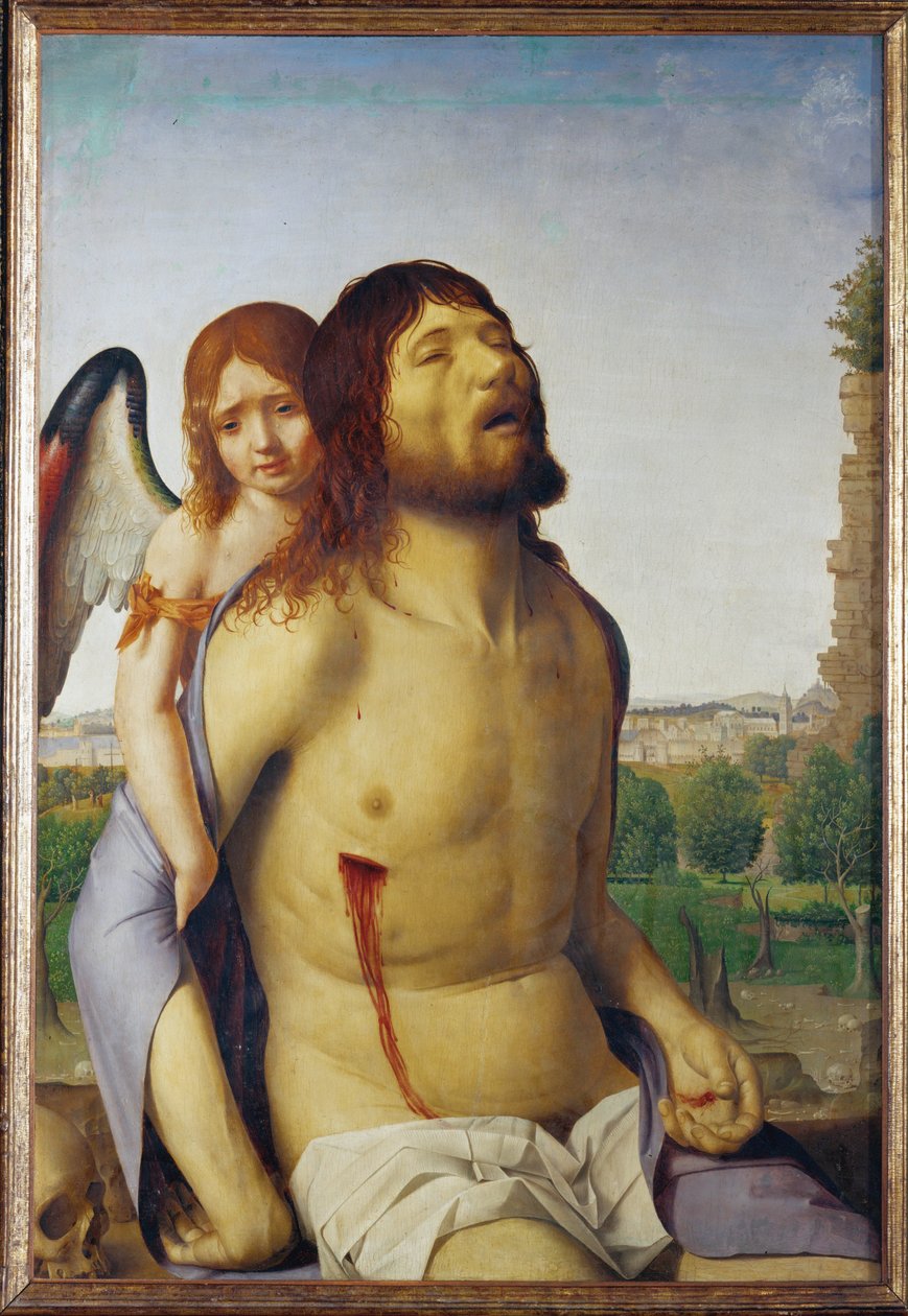 Christ mort soutenu par un ange (peinture sur bois) - Antonello da Messina