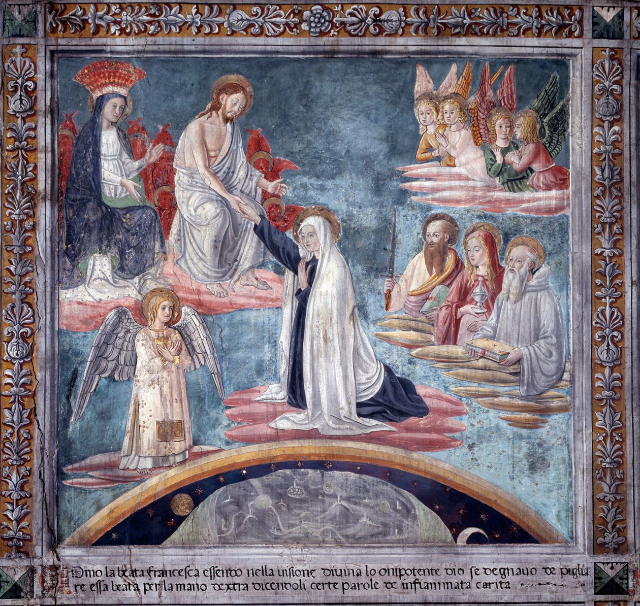 Vie de Sainte Francesca Romana : Pendant une extase, le Divin Rédempteur prend Francesca par la main droite - Antoniazzo Romano